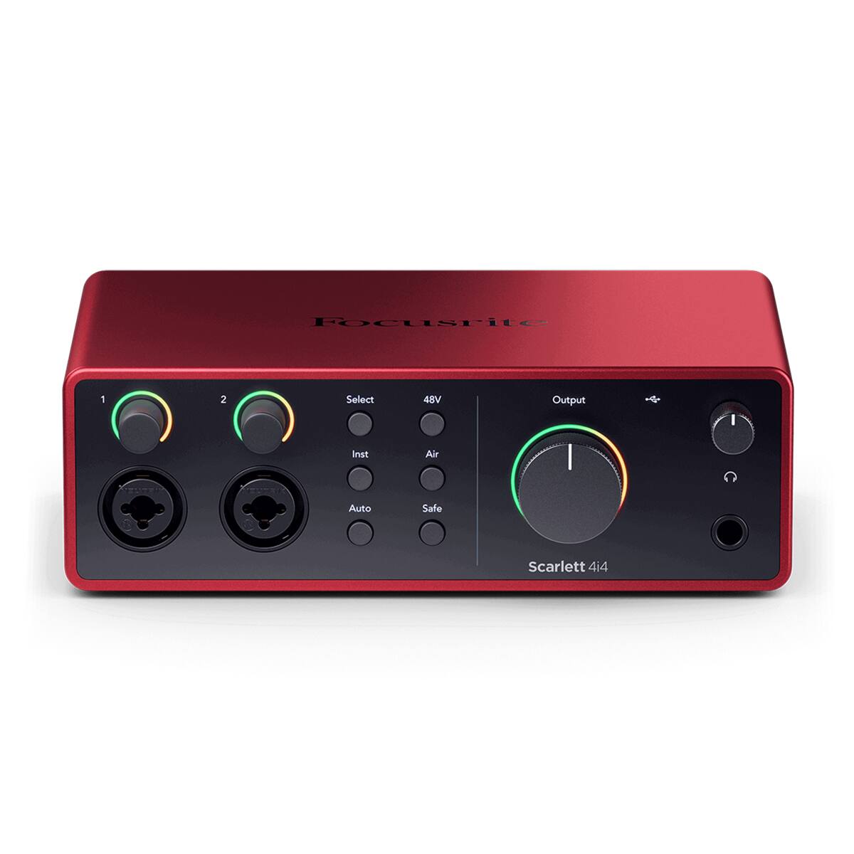 Focusrite Scarlett 4i4

1. 48V Output
2. Select
3. Inst Air
4. Auto Safe
5. Output