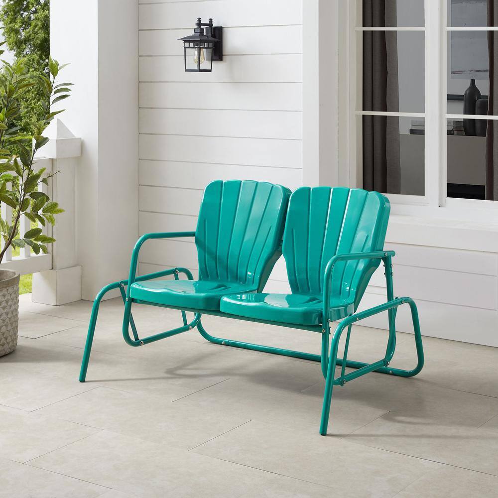 Alt View 3. Crosley Furniture - Ridgeland Retro Outdoor Loveseat Glider - Turquoise Gloss.