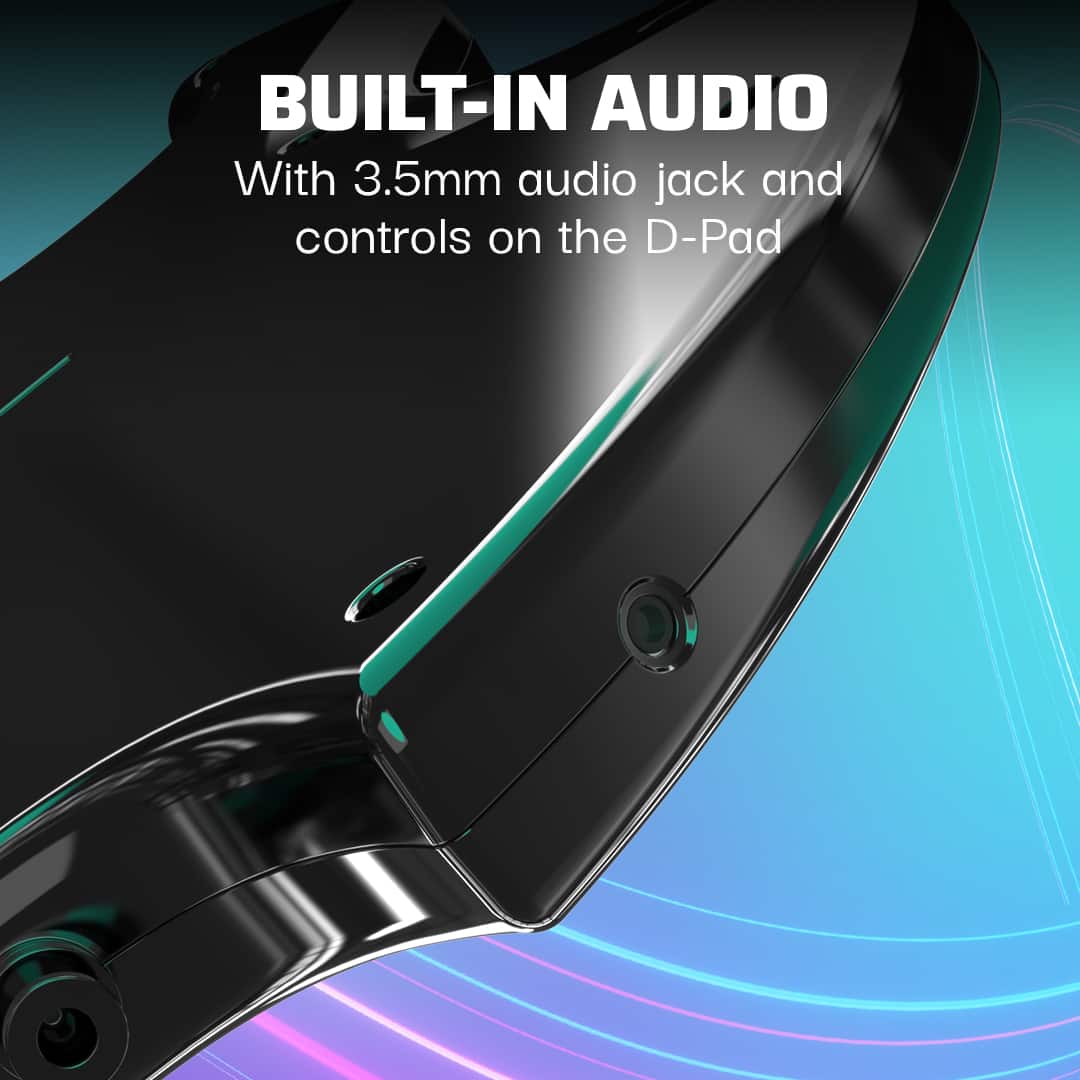 Built-in audio with a 3.5mm audio jack and controls on the D-pad.