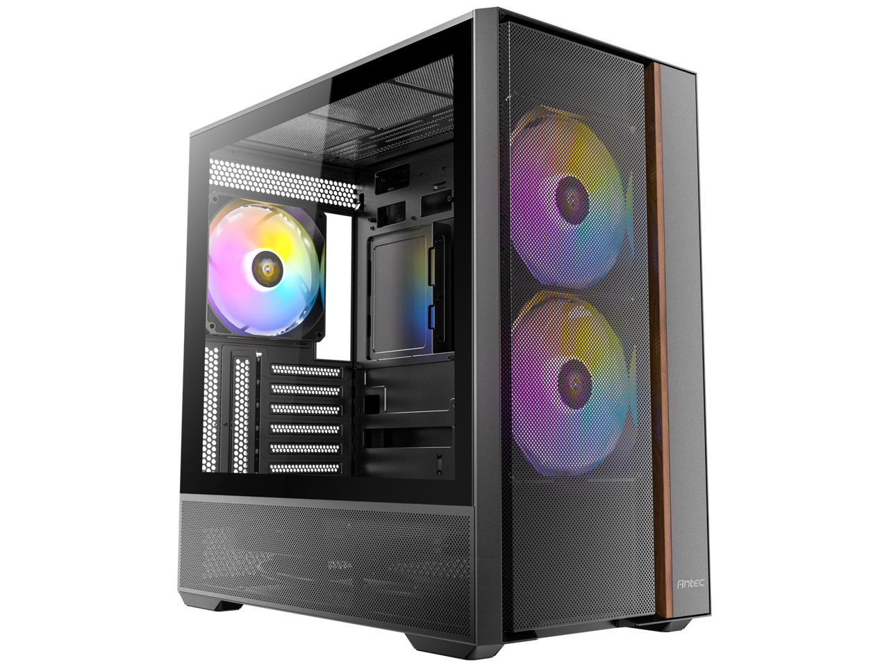 Antec - FLUX Rear, 5 PWM Fans, F-LUX Platform, Wood Accents, Tempered Glass, 360mm Radiator, ATX Mid-Tower Case - Premium Wood Accents