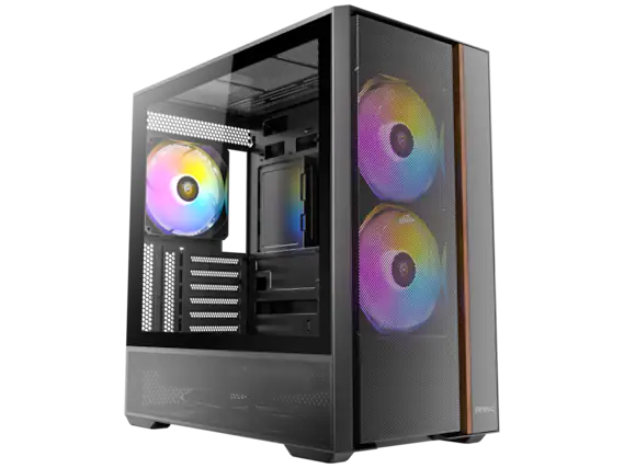 Front. Antec - Antec FLUX Rear, 5 PWM Fans, F-LUX Platform, Wood Accents, Tempered Glass, 360mm Radiator, ATX Mid-Tower Case - Premium Wood Accents.