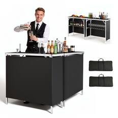 Front. VEVOR - Folding Portable Bar Table,2 pcs, 38.6 x 15.2 x 34.3 in, with Carry Bag, Storage Shelf, Detachable Skirt, Quick and Easy - Black.