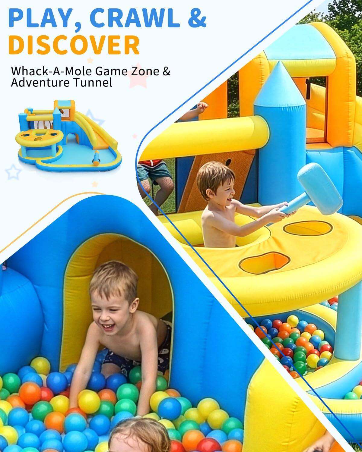 PLAY, CRAWL & DISCOVER  
Whack-A-Mole Game Zone & Adventure Tunnel