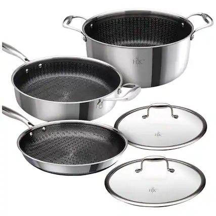 Front. Hell's Kitchen - Hell's Kitchen Hybrid 5-Piece Cookware Set - Stainless Steel.