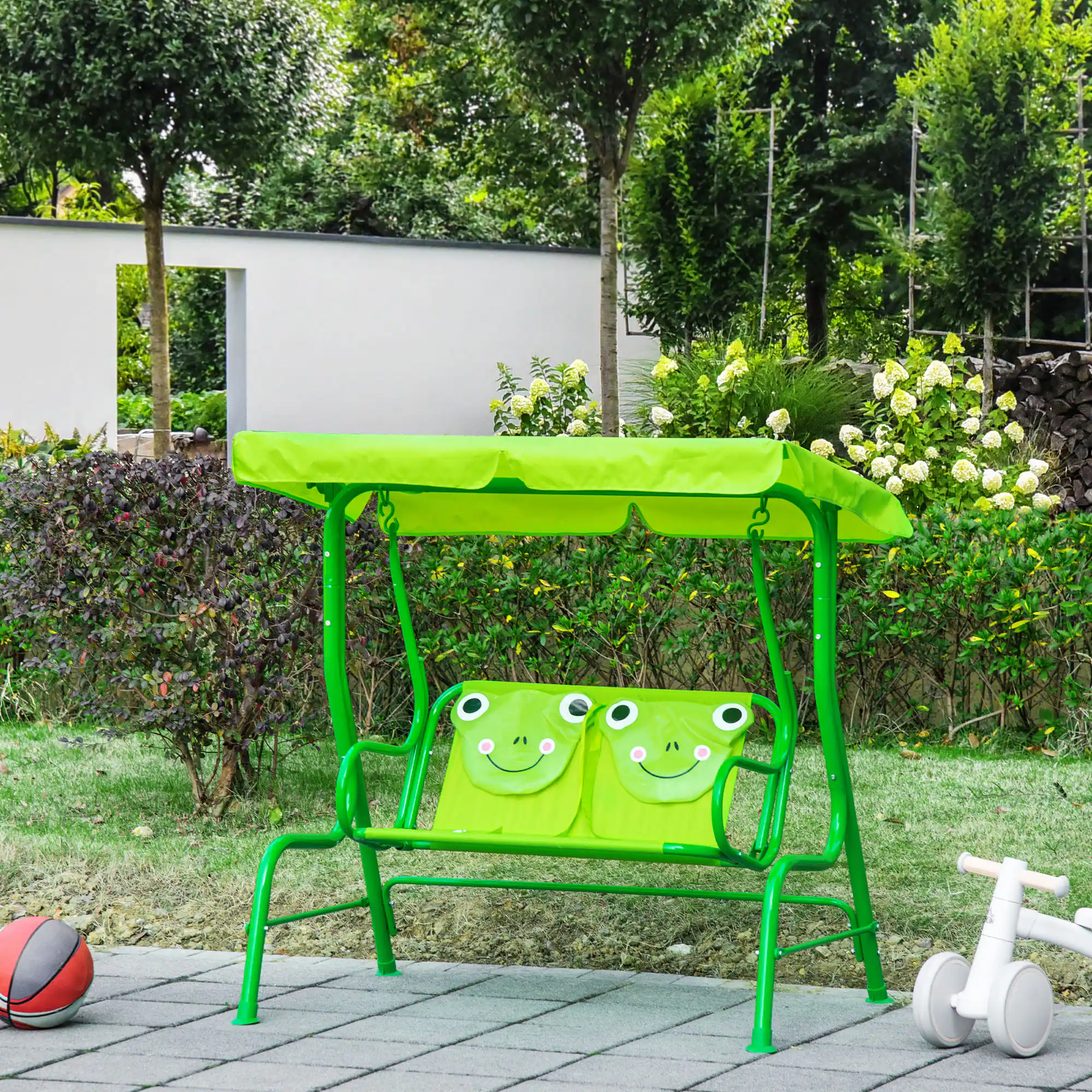 Alt View 1. Outsunny - Patio Swing, Adjustable Canopy Swing Glider, Kids Outdoor Swing Chair with 2 Seats - Green.