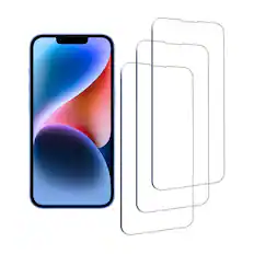 Front. Qixxronics - 3-Pack iPhone 14 Case-Friendly Glass Film Protector Cover for iPhone Shatterproof Tempered Glass Screen Protector - Clear.