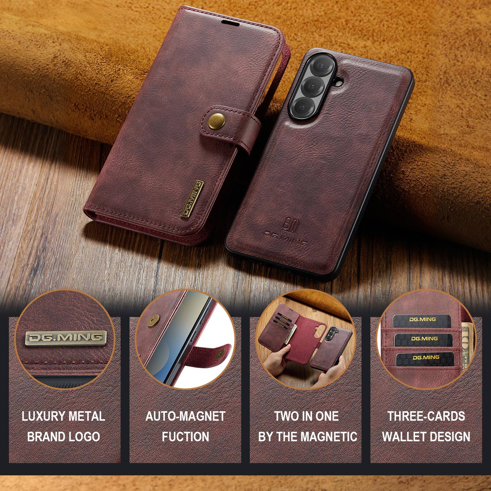 IARC B0 GIG DG.MING E E DG.MING DG.MING DG.MING DG NC 1. LUXURY METAL BRAND LOGO AUTO-MAGNET FUNCTION TWO IN ONE THREE-CARDS BY THE MAGNETIC WALLET DESIGN