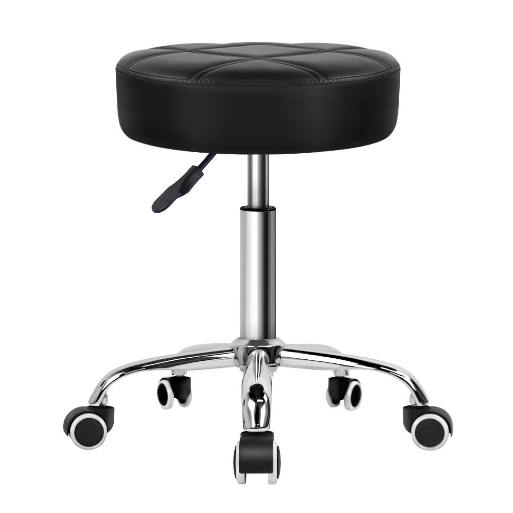 KKTONER - Round Rolling Stool Chair PU Leather Height Adjustable Shop Salon Stools - Black