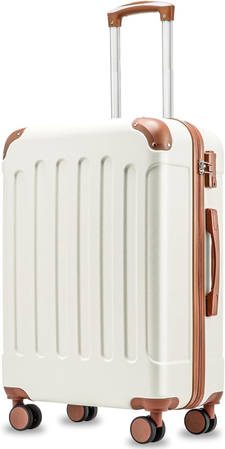 LUGGEX - 28 Inch Luggage with Spinner Wheels, Hardside Suitcase with Wheels, TSA Approved - ACV - White