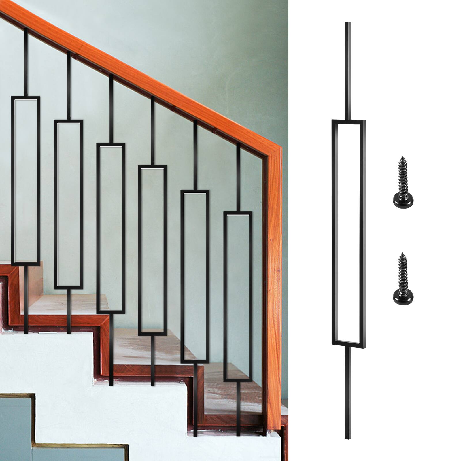 Angle. VEVOR - Deck Balusters, 10 Pack Metal Deck Spindles, 44"x0.5" Staircase Baluster with Screws, Iron Deck Railing - Black.
