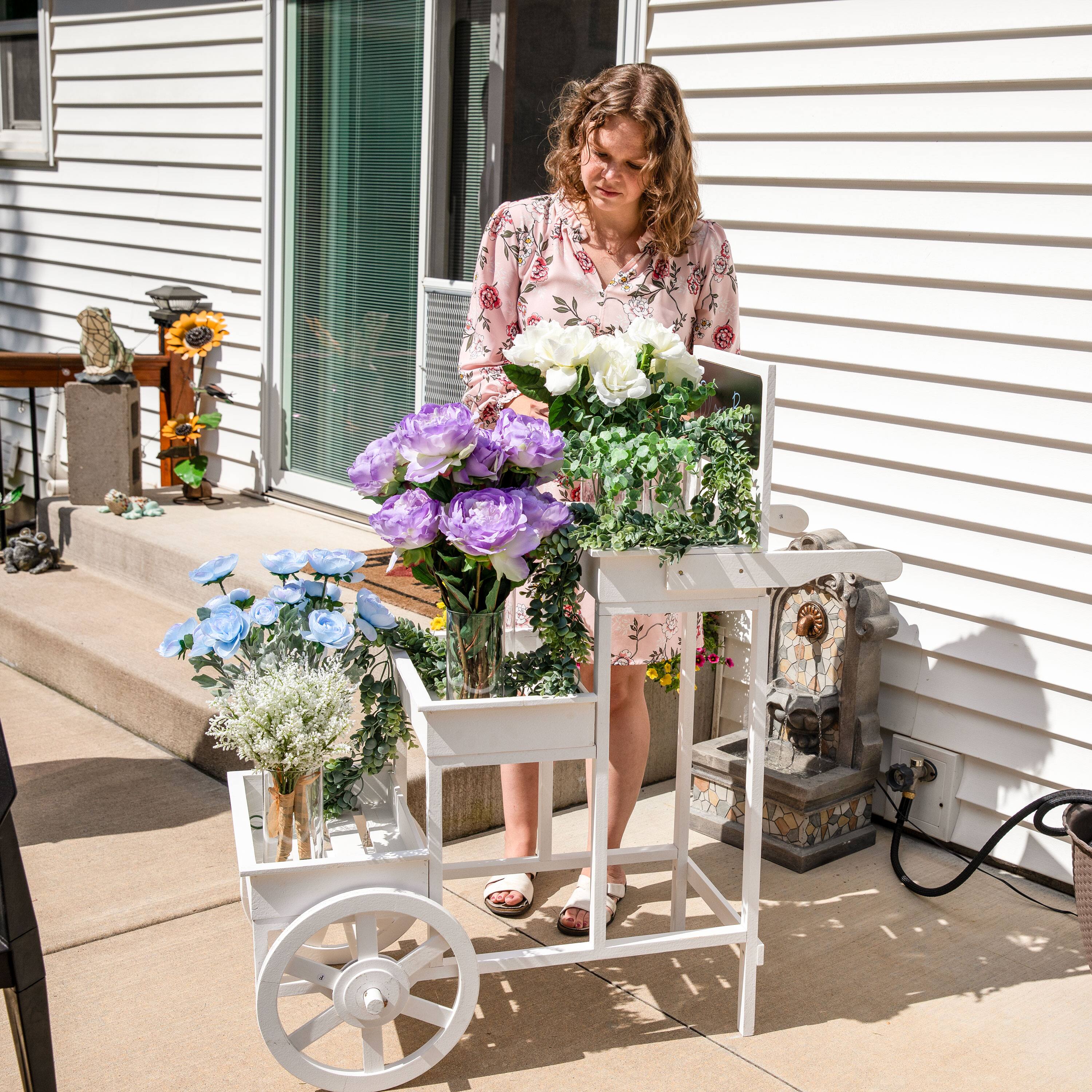 Alt View 7. Sunnydaze - 3-Tiered Fir Wood Plant Stand with Chalkboard - White.