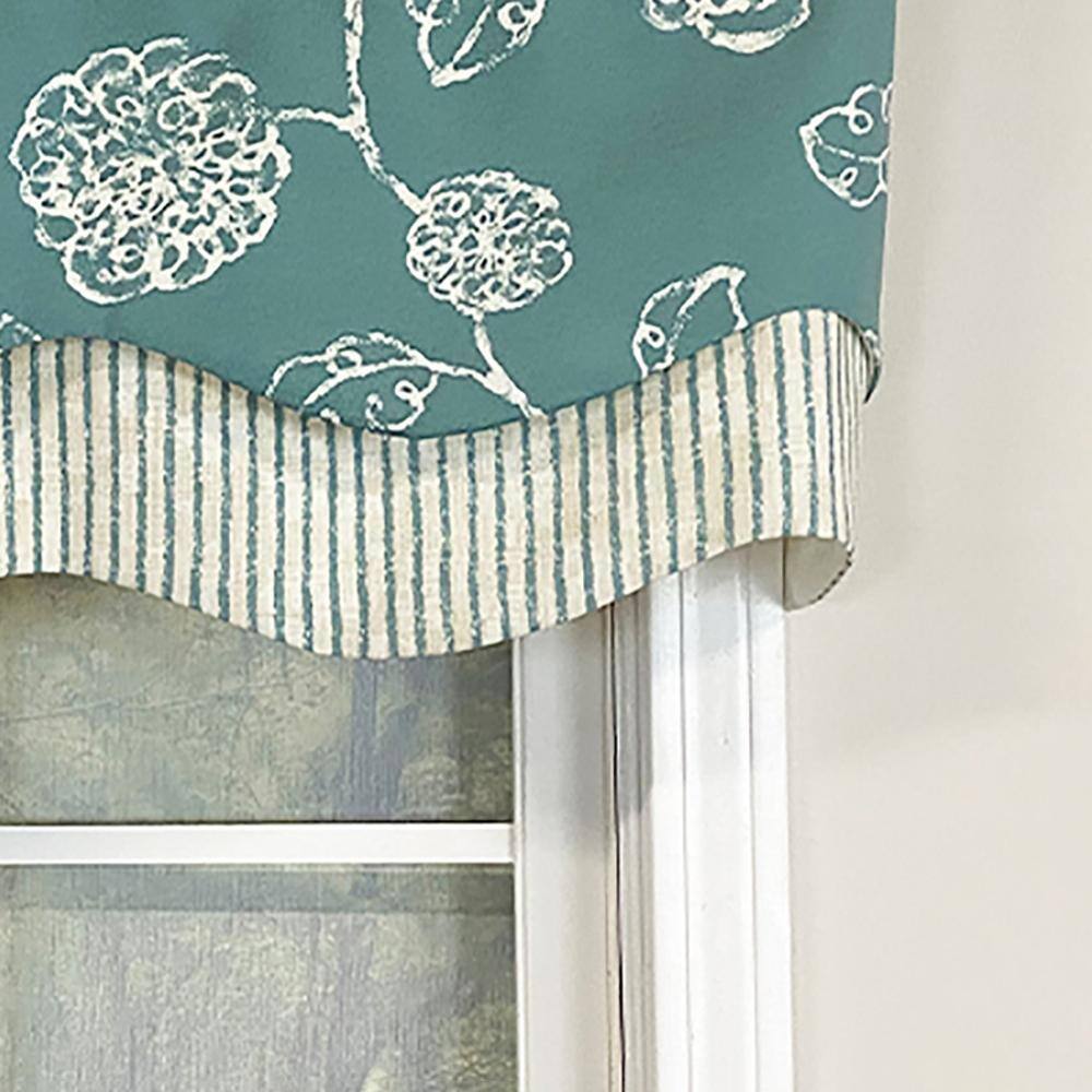 Left. RLF Home - RLF Home Pouf Floral Glory Valance Ocean Blue. 3" Rod Pocket, Layered. 50" x 16" - Ocean blue.