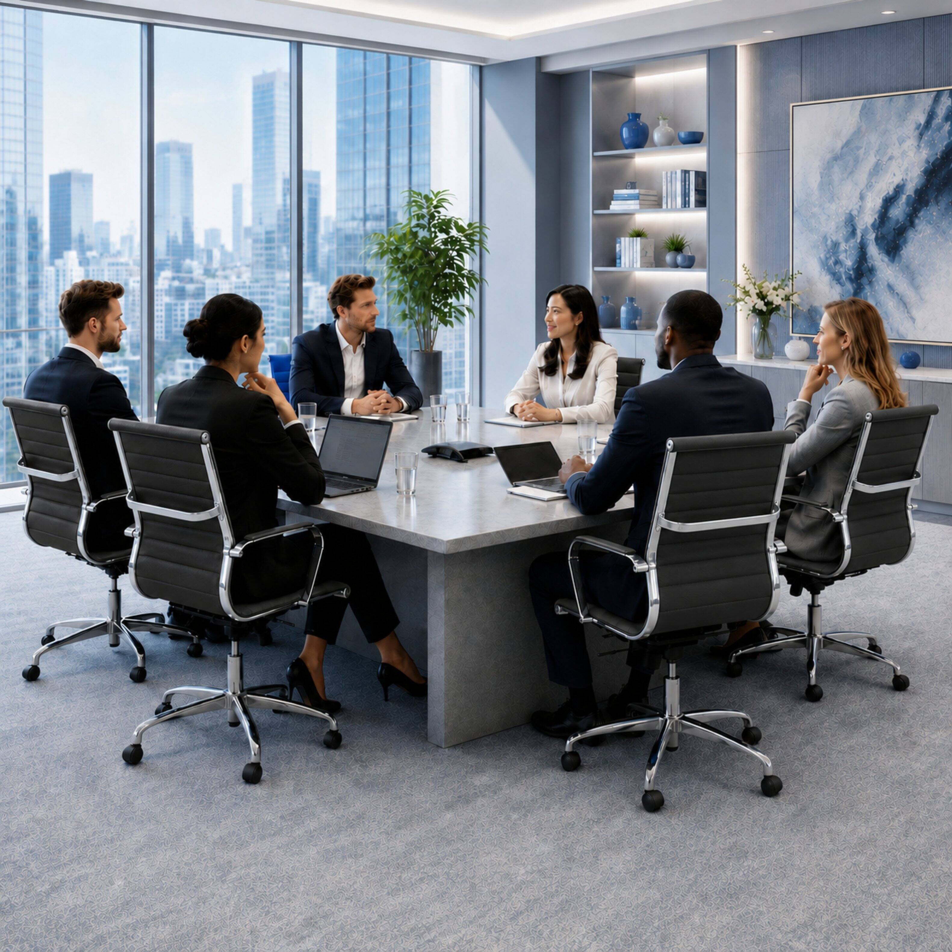 Alt View 4. LeisureMod - Benmar Ergonomic High Back Leather Executive Office Chair, Adjustable Height, Swivel Base, Modern Conference Desk Chair - Black.