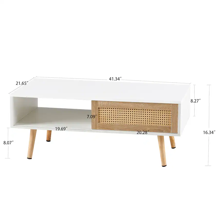 Closable Magazine Storage MERAVOM Mid Century Modern Coffee Table with Storage, Rectangle Wooden ...