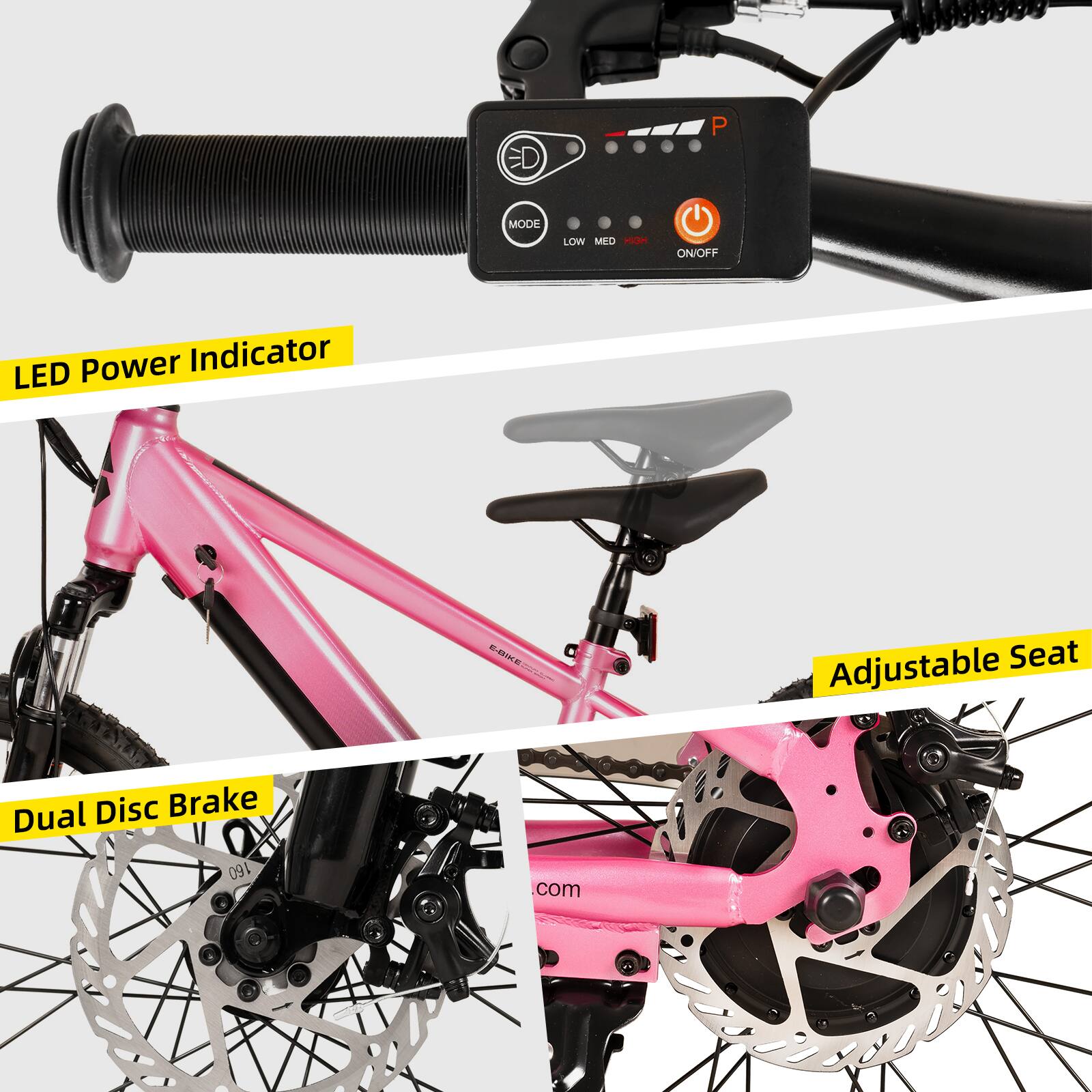 ED P MODE LOW MED HIGH ON/OFF  
Power Indicator LED  
LNE  
Adjustable Seat  
Dual Disc Brake  
160.com