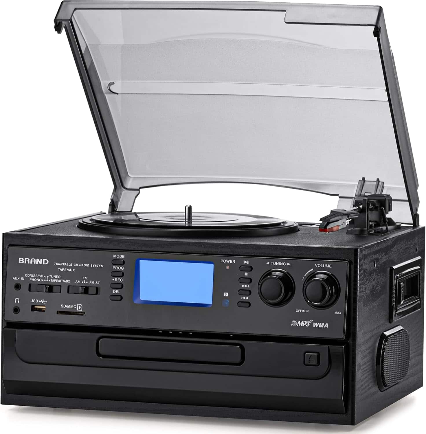 Vulpecula Spade - 10-in-1 Bluetooth Turntable Record Player with Built-in Speaker, Vinyl Turntable CD Cassette and FM/AM Radio Combo, AUX