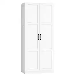 PULUZ - Farmhouse Pantry Cabinet, 71 inch Tall Kitchen Pantry Storage Cabinet with Soft-Close Hinges, Adjustable Shelves - White