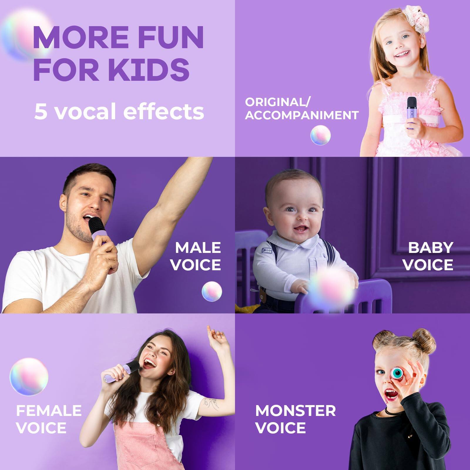 MORE FUN FOR KIDS

5 vocal effects

ORIGINAL/ACCOMPANIMENT

MALE VOICE

BABY VOICE

FEMALE VOICE

MONSTER VOICE
