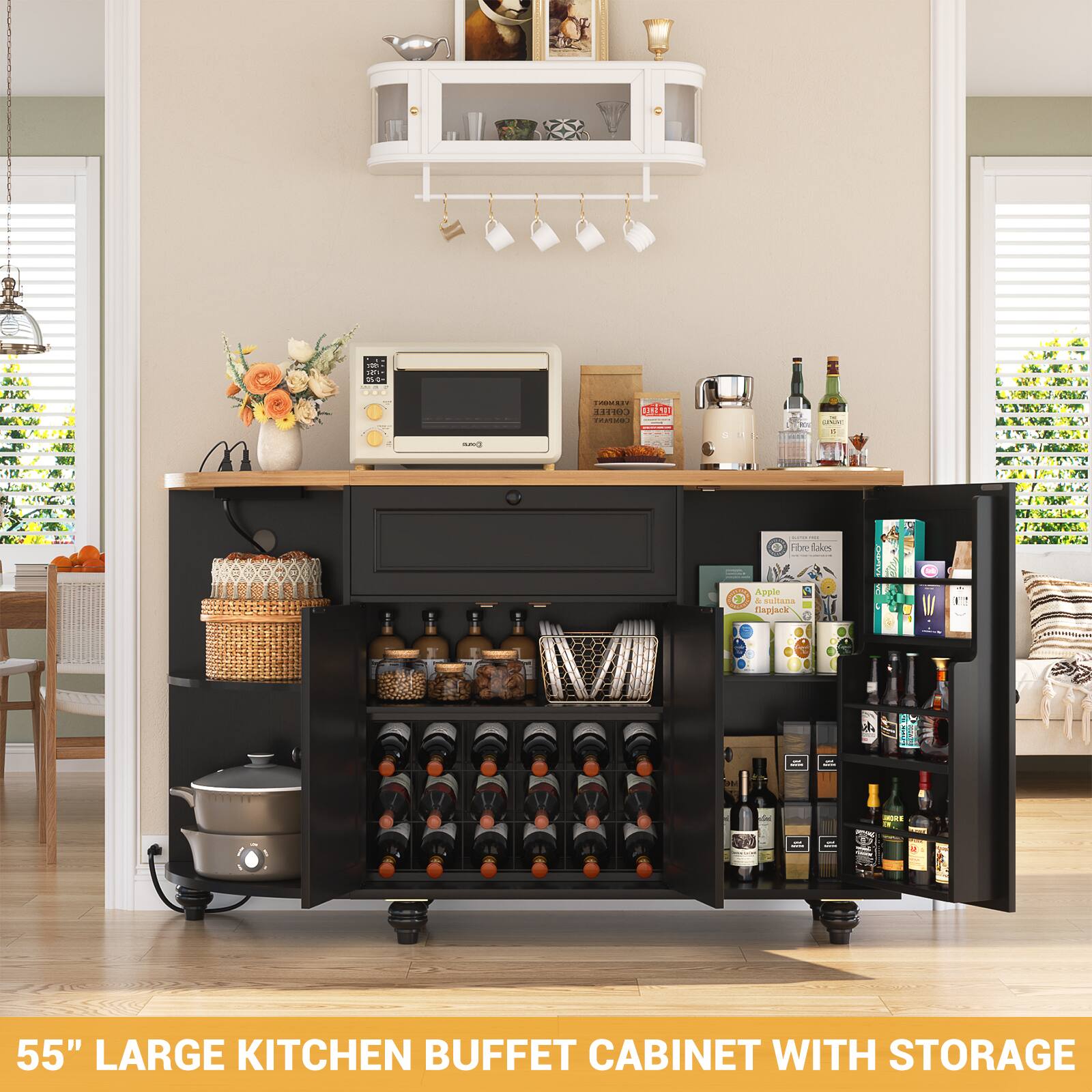 55" LARGE KITCHEN BUFFET CABINET WITH STORAGE