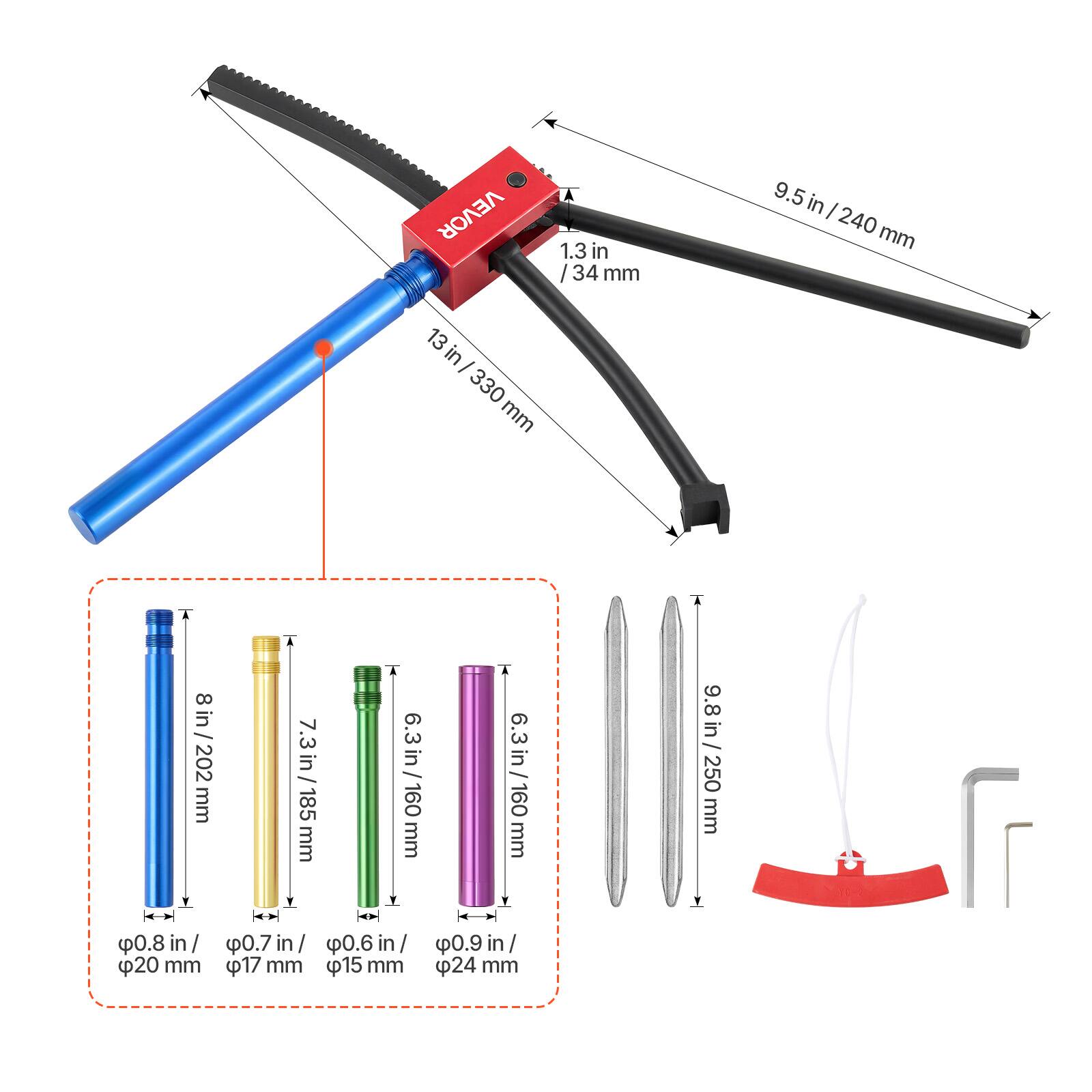 VEVOR

- 1.3 in / 34 mm
- 9.5 in / 240 mm
- 13 in / 330 mm
- 8 in / 202 mm
- 7.3 in / 185 mm
- 6.3 in / 160 mm
- 0.8 in / 20 mm
- 0.7 in / 17 mm
- 0.6 in / 15 mm
- 0.9 in / 24 mm
- 9.8 in / 250 mm