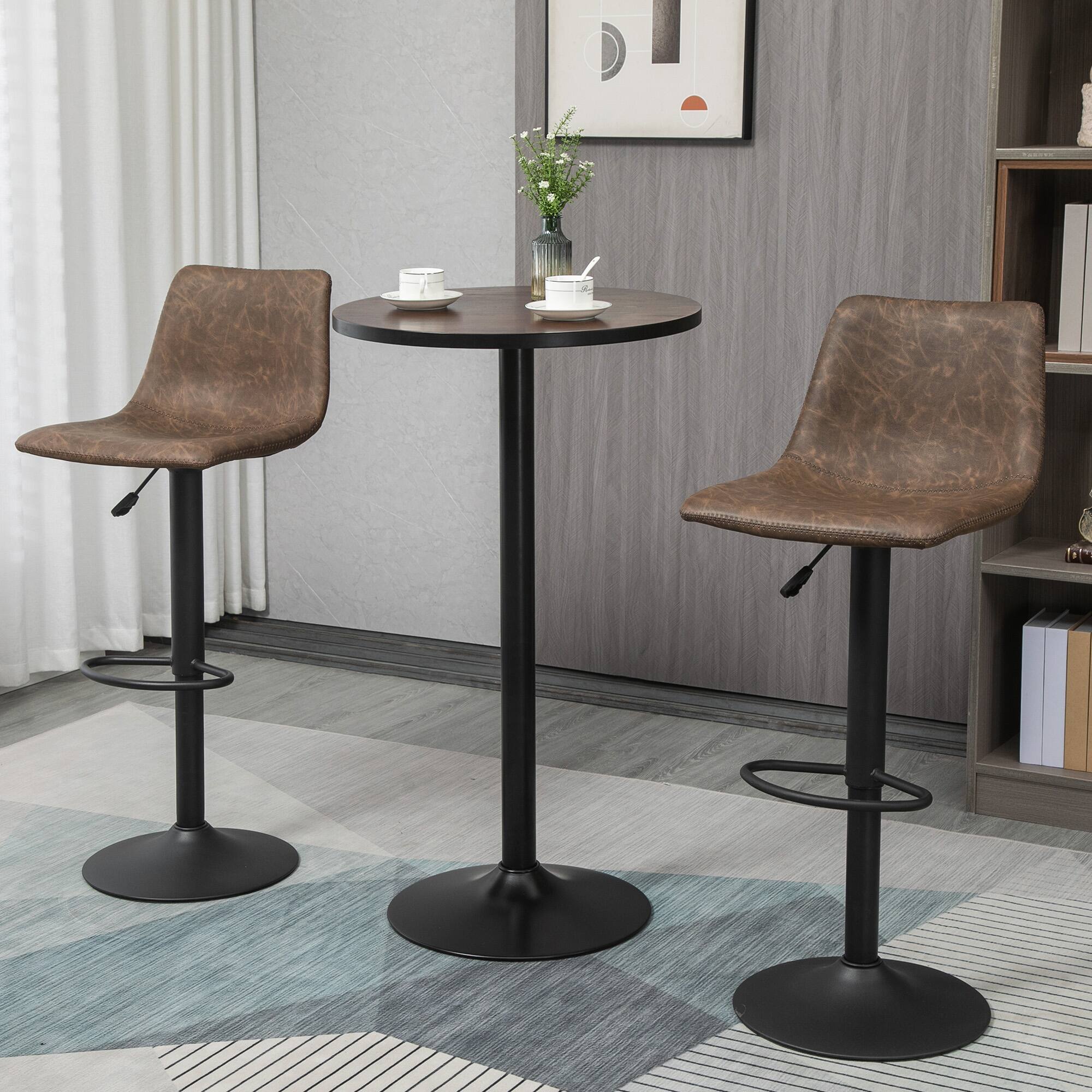 Alt View 1. Homcom - H Bar Height Round Bar Table, Rustic Industrial Pub Table - Black, Brown.