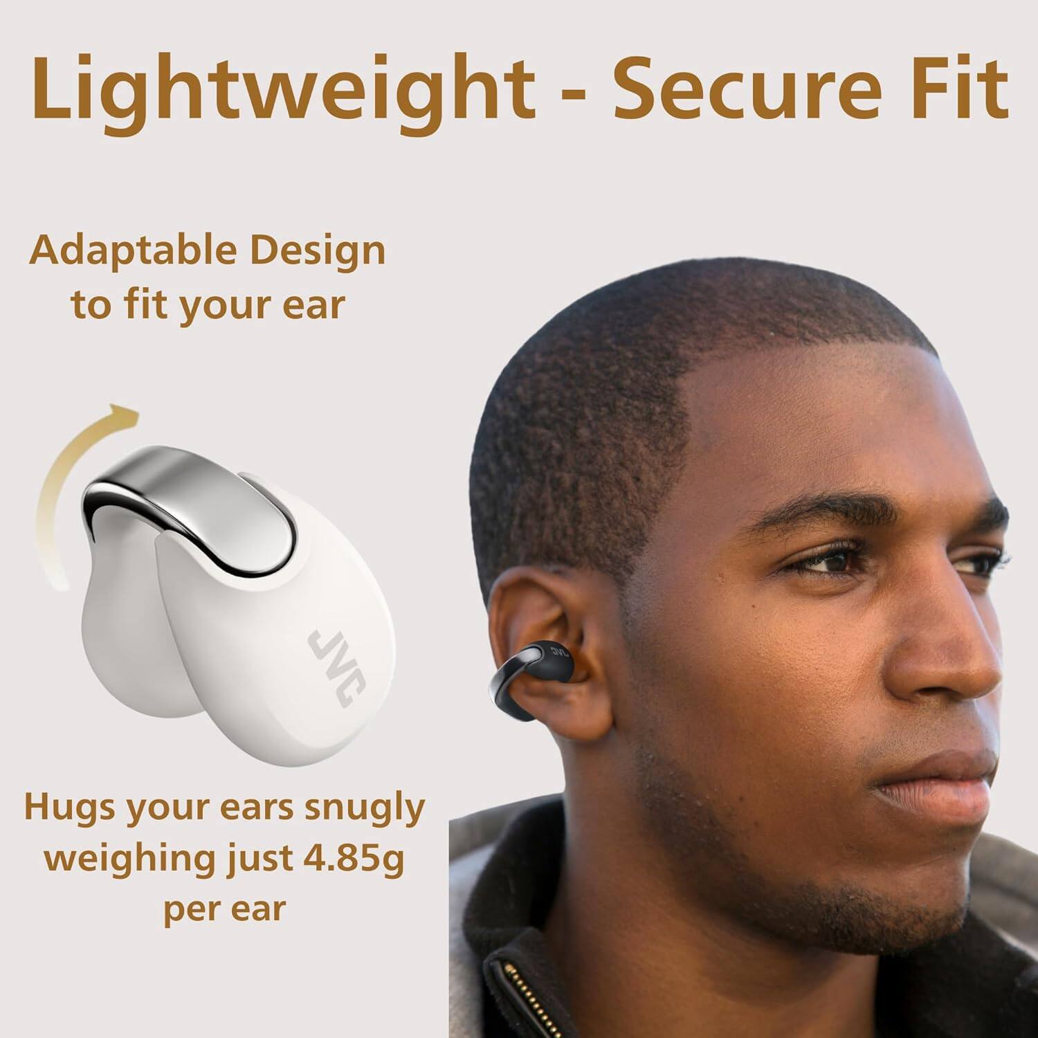 Lightweight - Secure Fit

Adaptable Design to fit your ear

Hugs your ears snugly weighing just 4.85g per ear