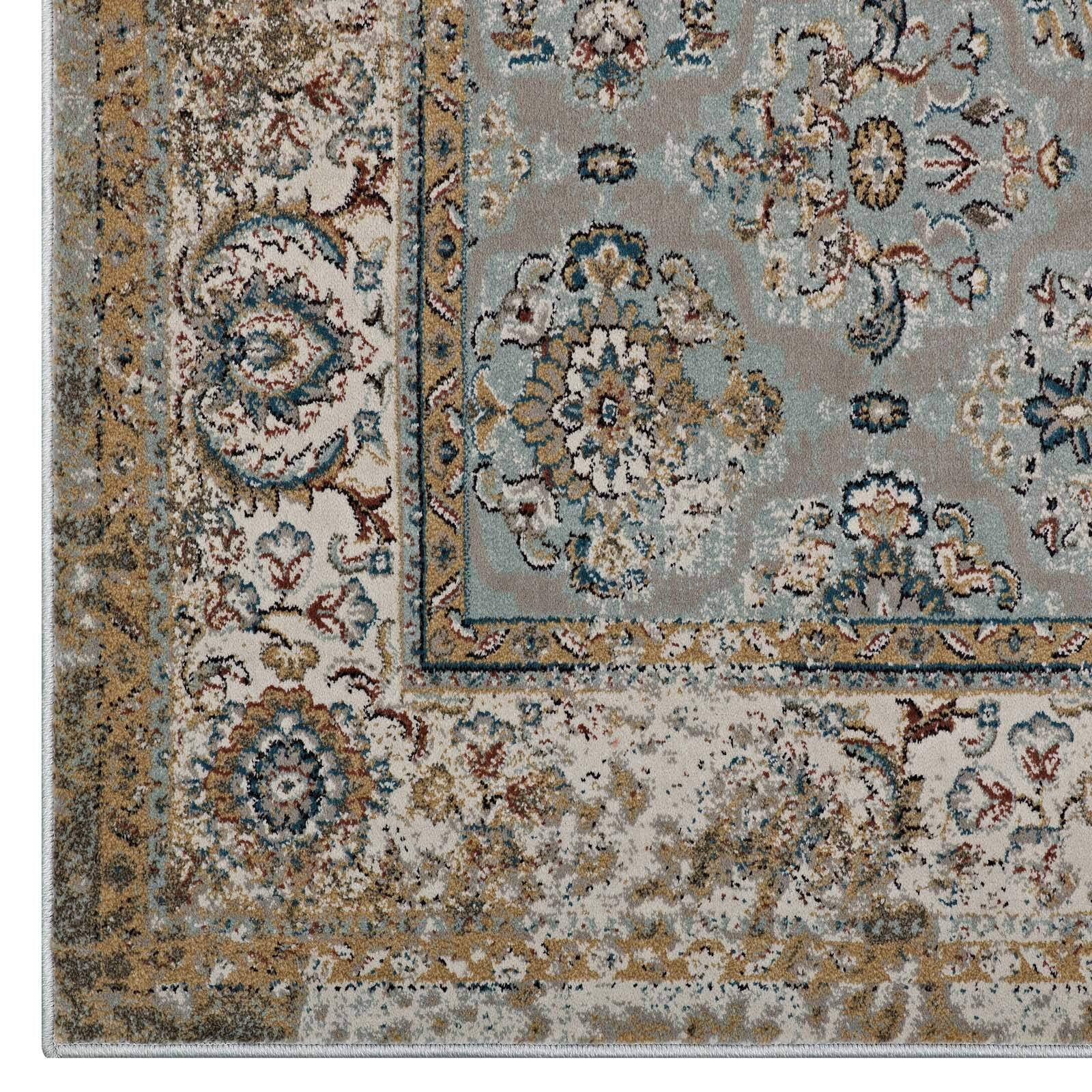 Alt View 2. Modway - Hisa Distressed Vintage Floral Lattice Area Rug - Silver Blue Beige and Brown.