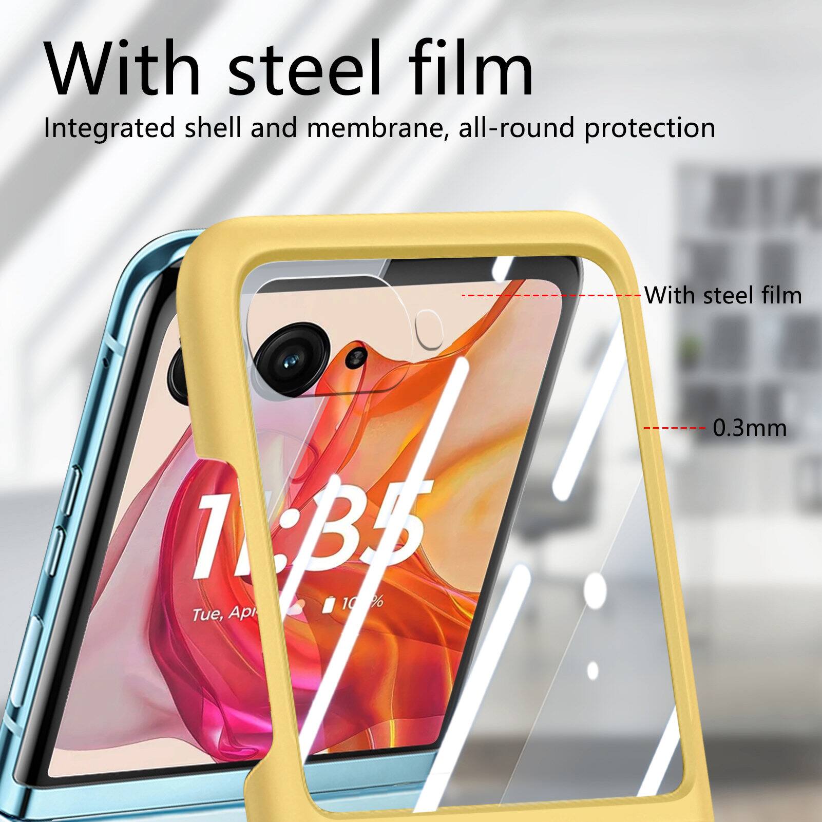 With steel film  
Integrated shell and membrane, all-round protection  

With steel film  
0.3mm  

1:33  
Tue, Apr 10%