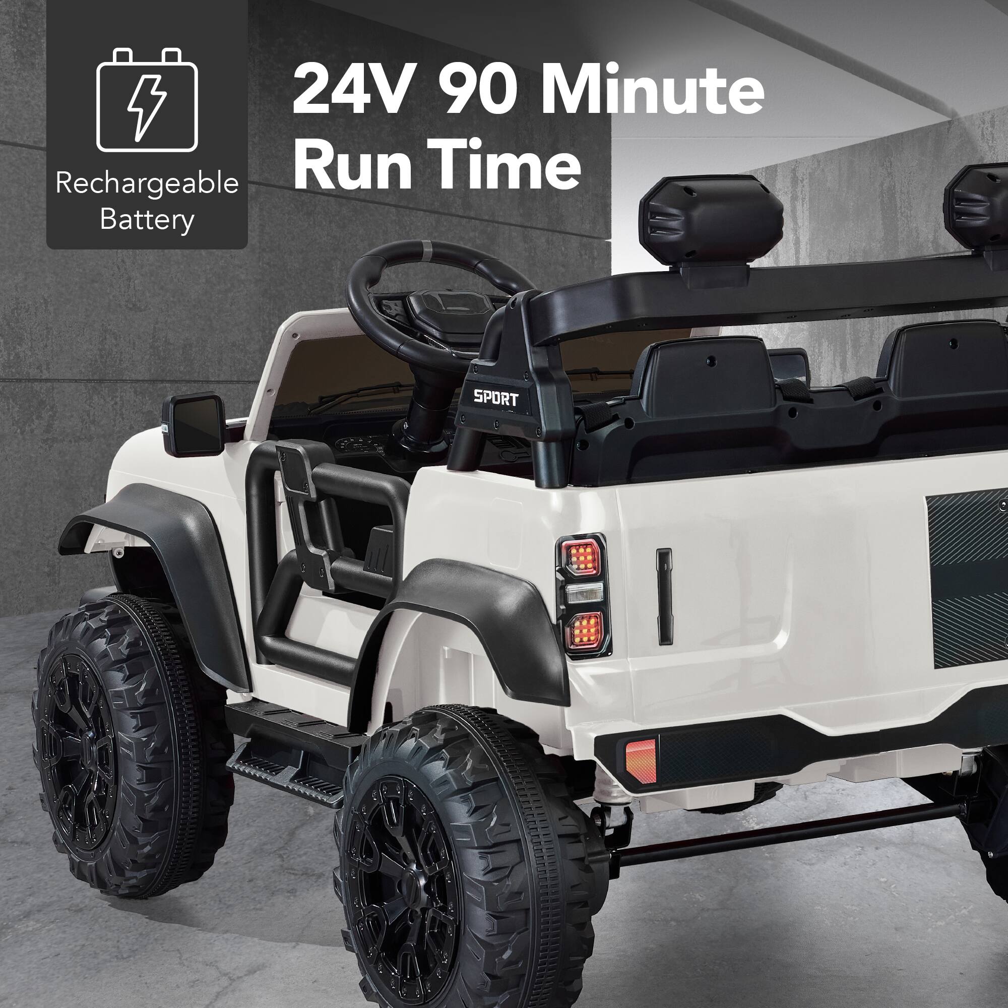 24V 90 Minute Run Time  
Rechargeable Battery