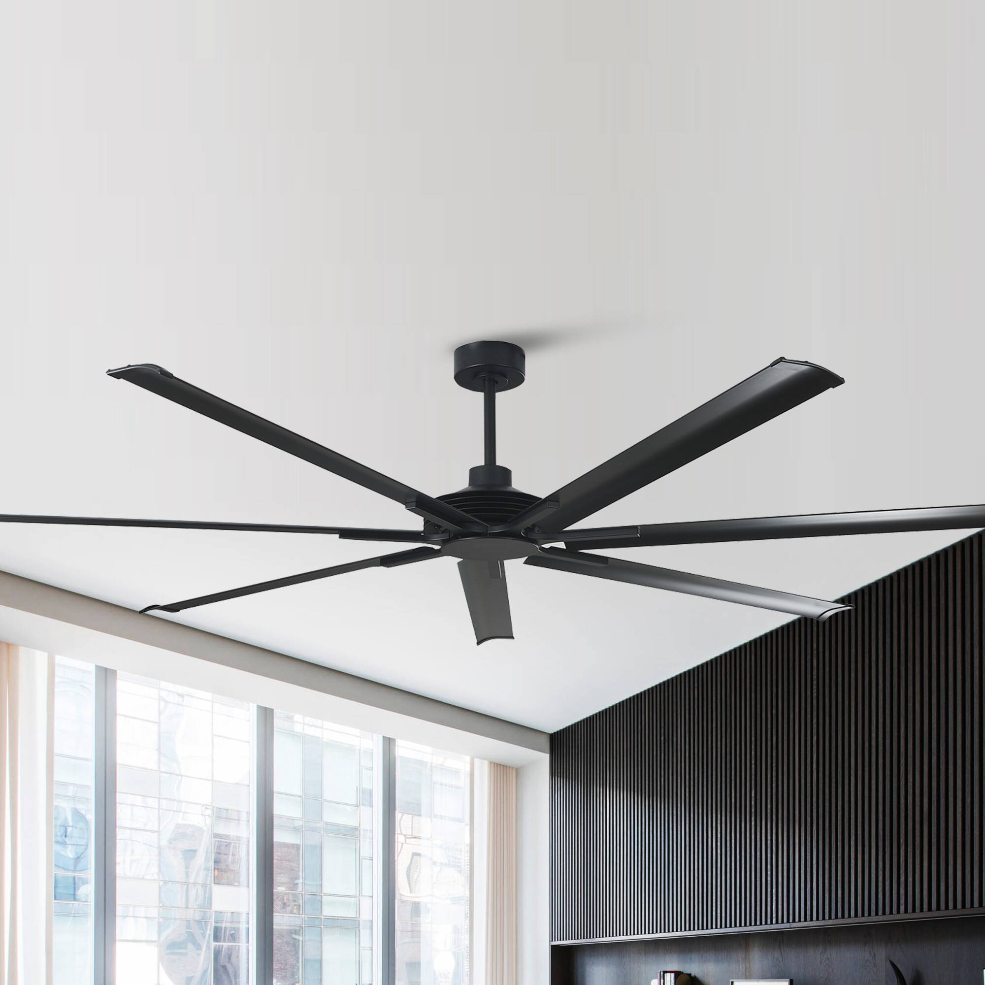 Back. Parrot Uncle - 120-inch Black Industrial Extra Large Commercial HVLS LED Ceiling Fan with 8 Aluminum Blades and Remote Control - Black.