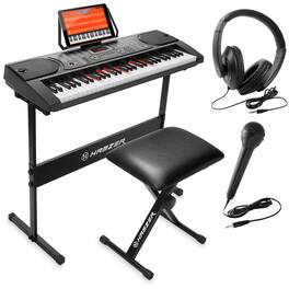 Hamzer - Electronic Keyboard w Lighted Keys - Stand - Stool - Microphone - Black