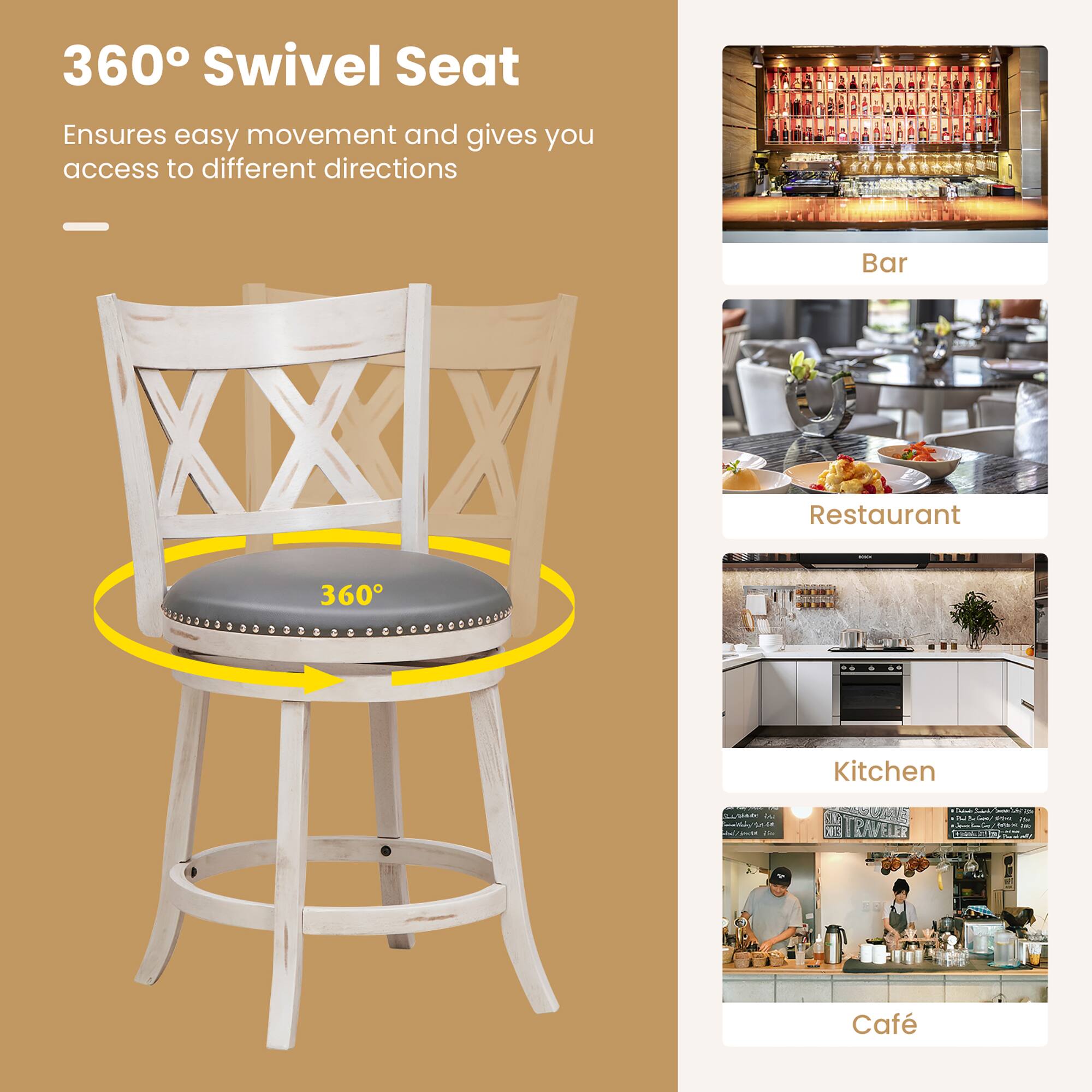 360 Swivel Seat Ensures easy movement and gives you access to different directions - Bar, Restaurant, Kitchen, Café.