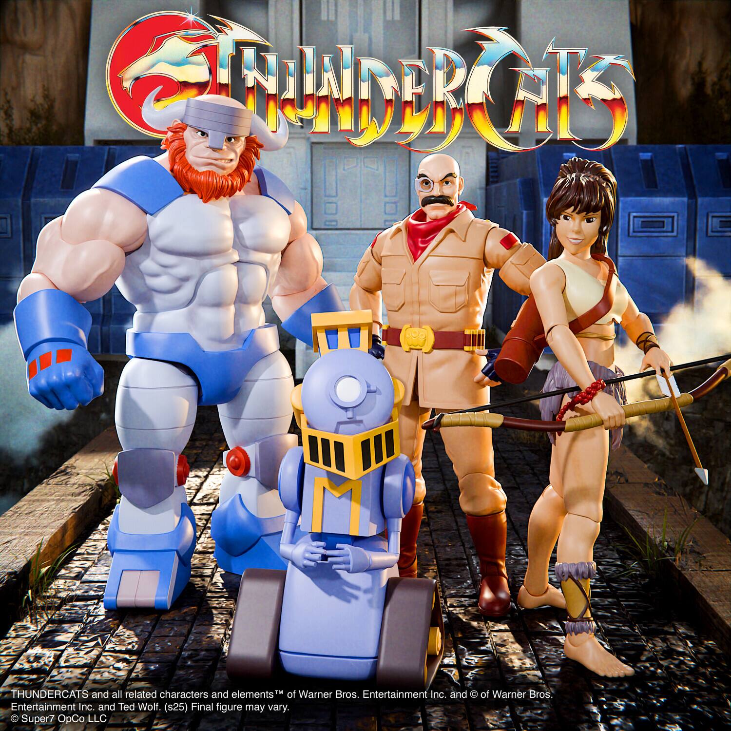 Sure, here is the corrected and grouped text:

---

**ThunderCats**

**ThunderCats** and all related characters and elements™ of Warner Bros. Entertainment Inc. and © of Warner Bros. Entertainment Inc. and © of Warner Bros. Entertainment Inc. and Ted Wolf. (s25) Final figure may vary. & Super7 OpCo LLC

---

This text is from the image of the ThunderCats action figures.