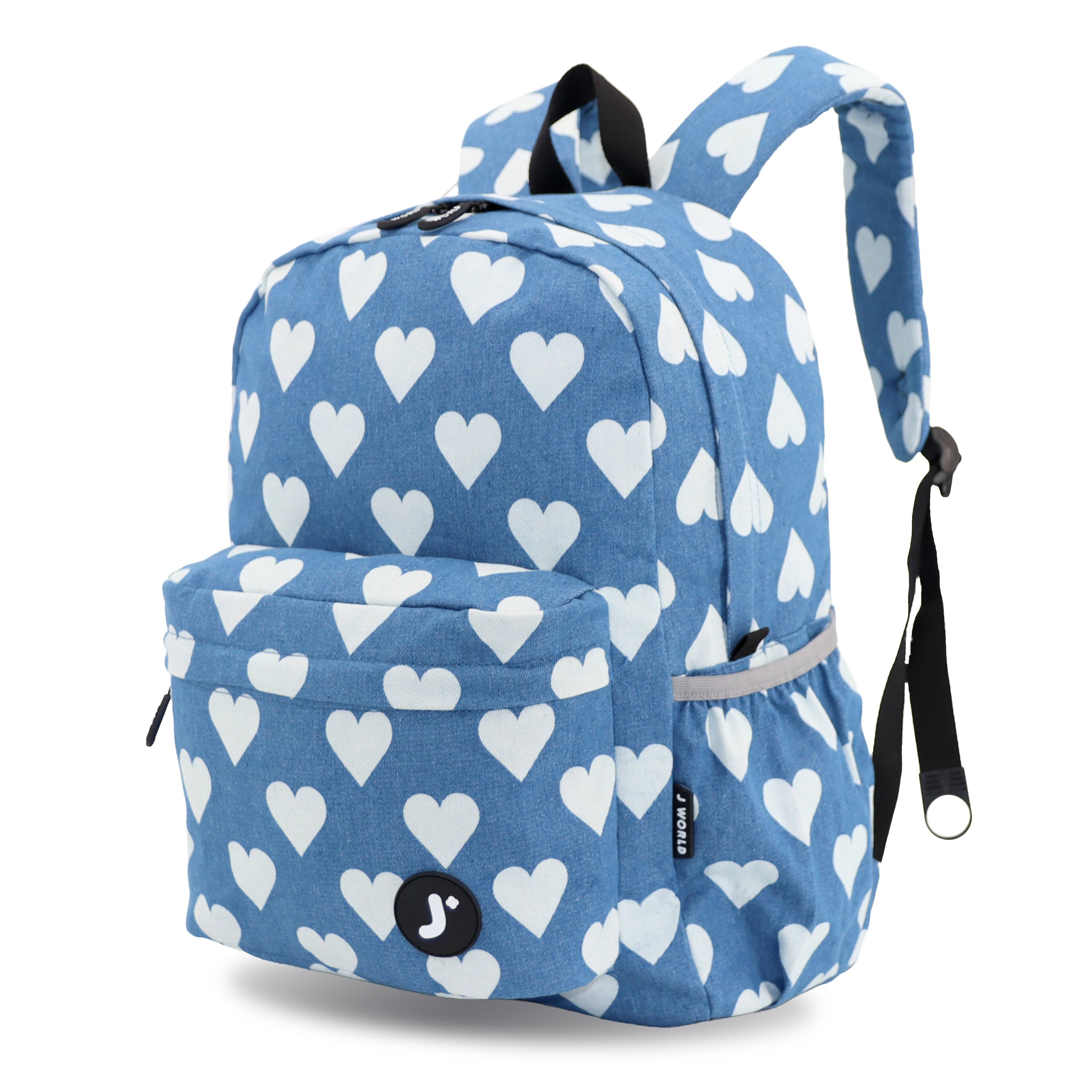 Angle. J World - J World Unisex Oz 17" Daily Backpack For School And Travel - Denim Heart - DENIM HEART.