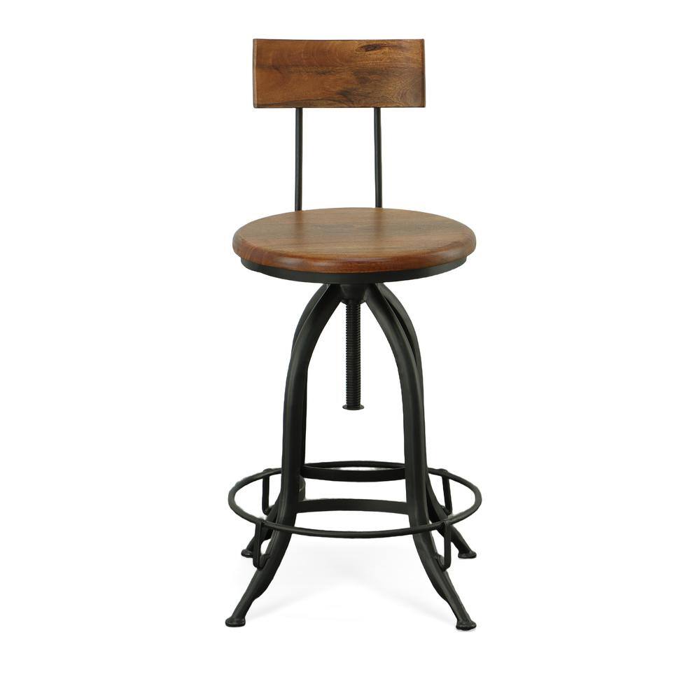 Angle. Carolina Chair & Table - Ryder Adjustable Barstool with Back - Chestnut Seat - Black Base - Chestnut, Black.