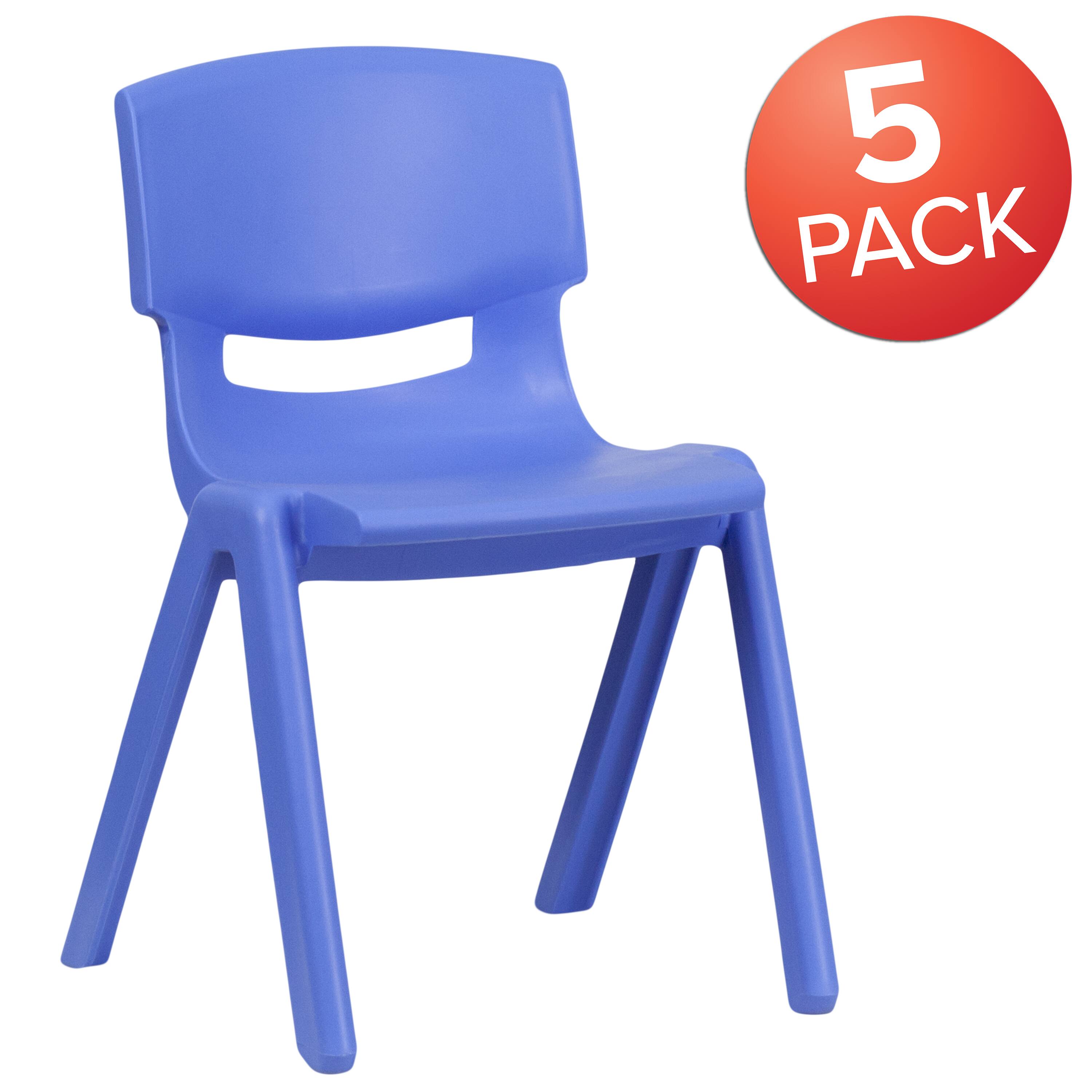 Alt View 1. Emma + Oliver - 5 Pack Plastic Stackable School Chair with 13.25" Seat Height - Blue.