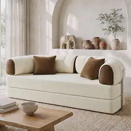 Vipbear - 78.8" Round Boneless Couch, Convertible Loveseat Sleeper Sofa Bed for Small Spaces, Apartment, Dorm - off-white/brown