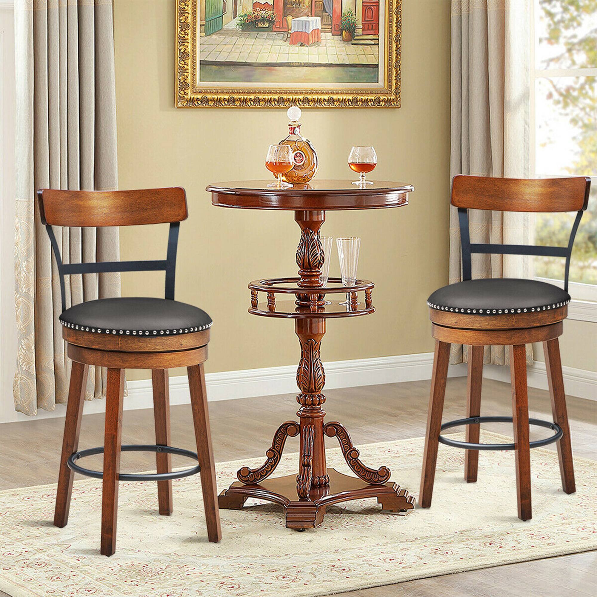 Alt View 2. Gymax - Gymax Set of 2 BarStool 25.5'' Swivel Counter Height Dining Chair with Rubber Wood Legs - Brown.