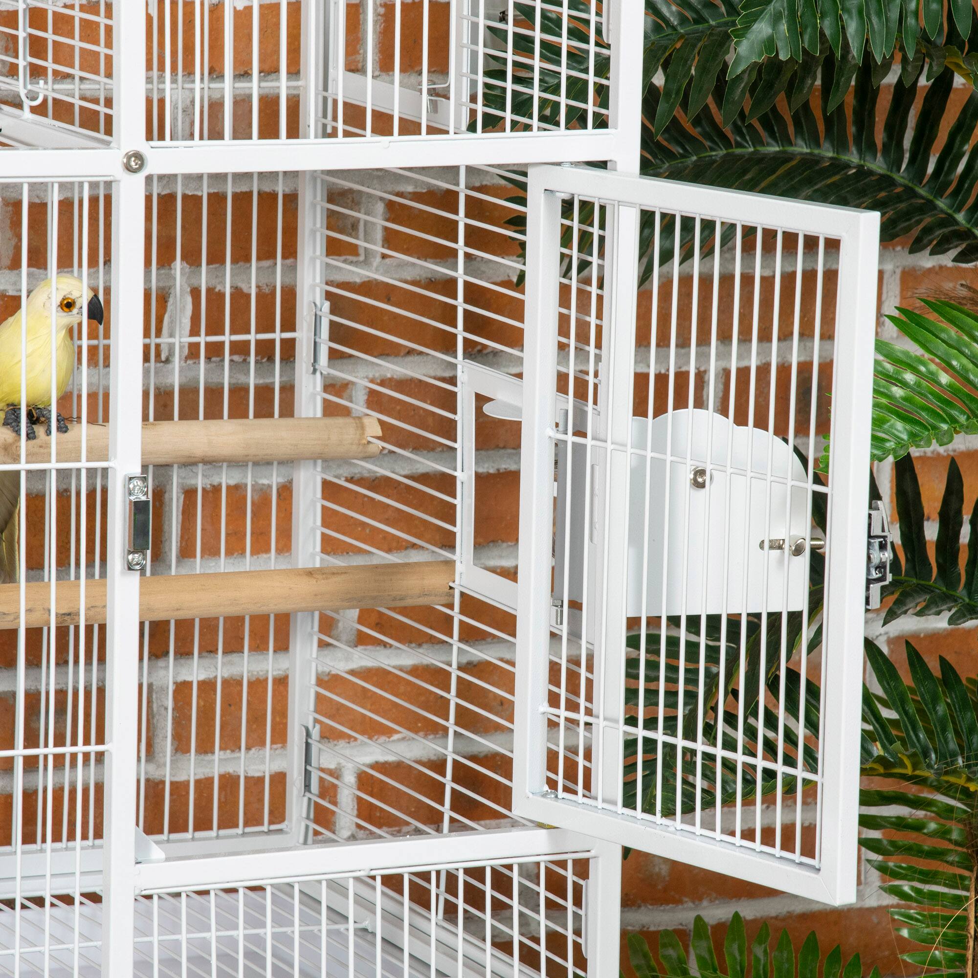 Alt View 5. Pawhut - 55" Large Parrot Cage with Toy Hooks Above Top Bird Perch, Tray, Food Cups, Rolling Stand, for Cockatiels, Parakeets.