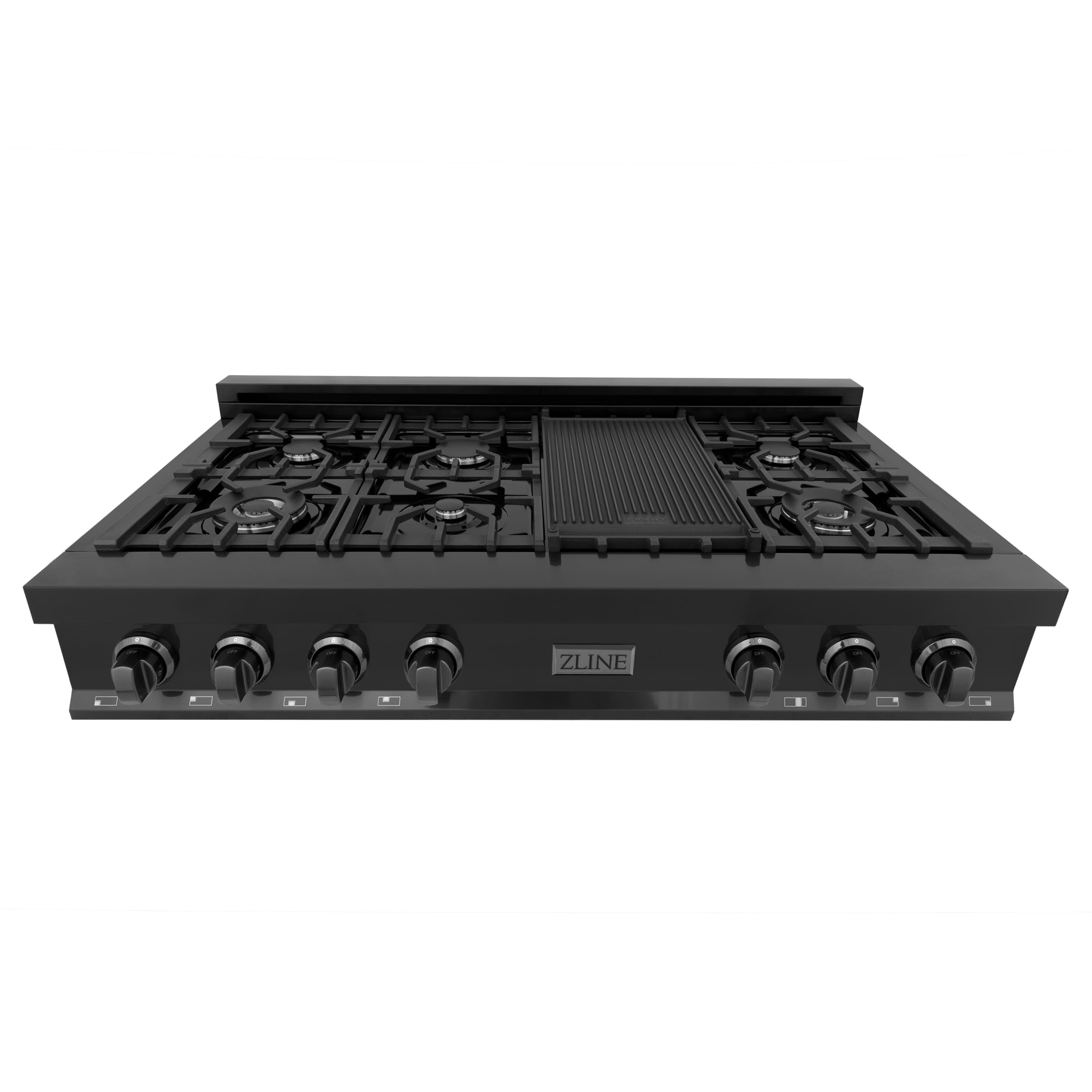 Angle. ZLINE - ZLINE 48 in. Classic Gas Rangetop with 8 Burners and Porcelain Cooktop in Black Stainless Steel (RTB-48) - Black stainless steel.