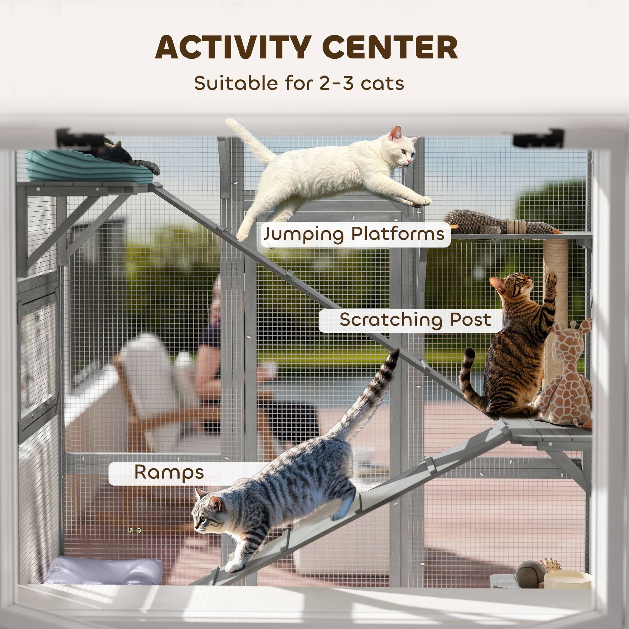 ACTIVITY CENTER  
Suitable for 2-3 cats  

Jumping Platforms  
Scratching Post  
Ramps