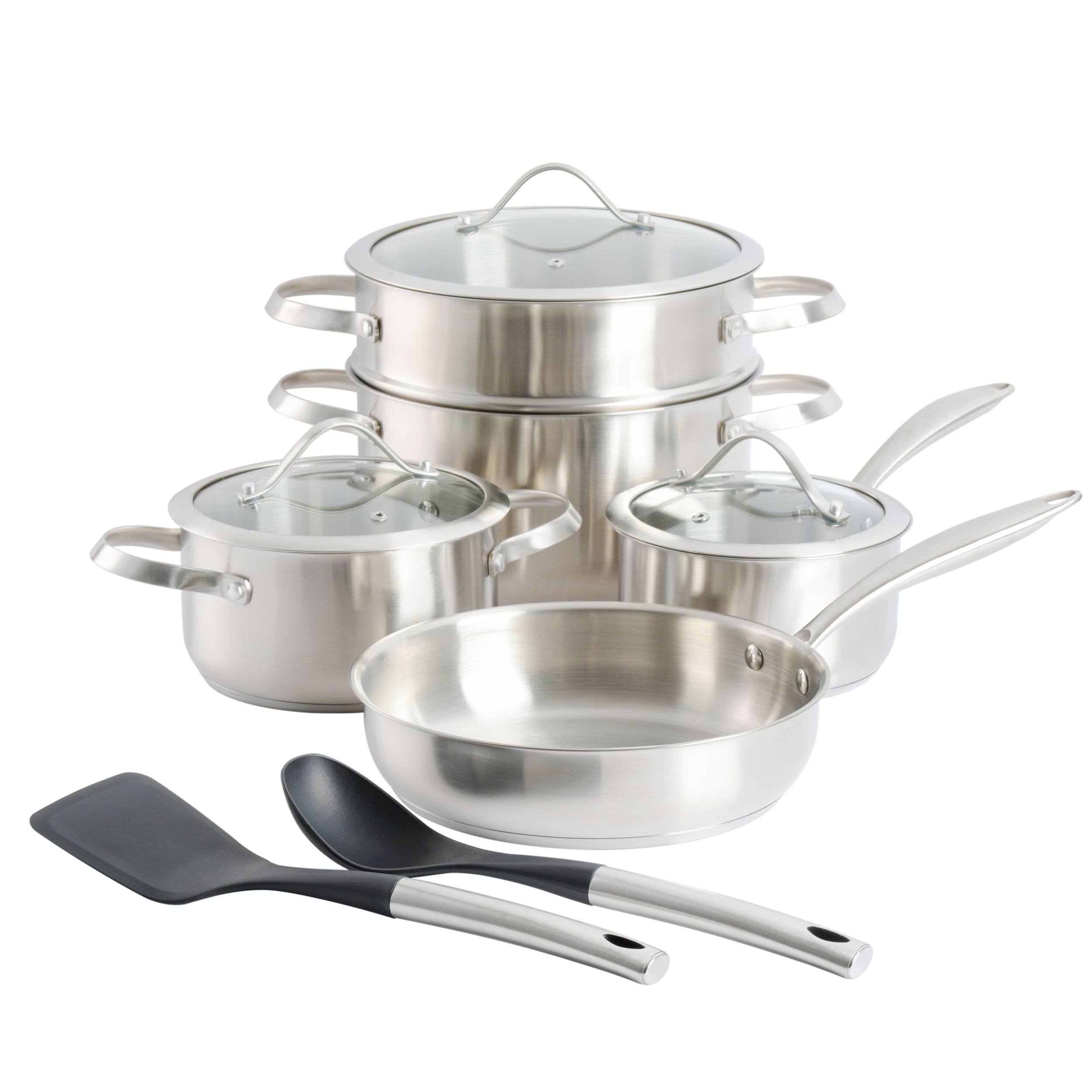 Front. Kenmore - Kenmore Aiden 10 Piece Stainless Steel Cookware Set - Silver.