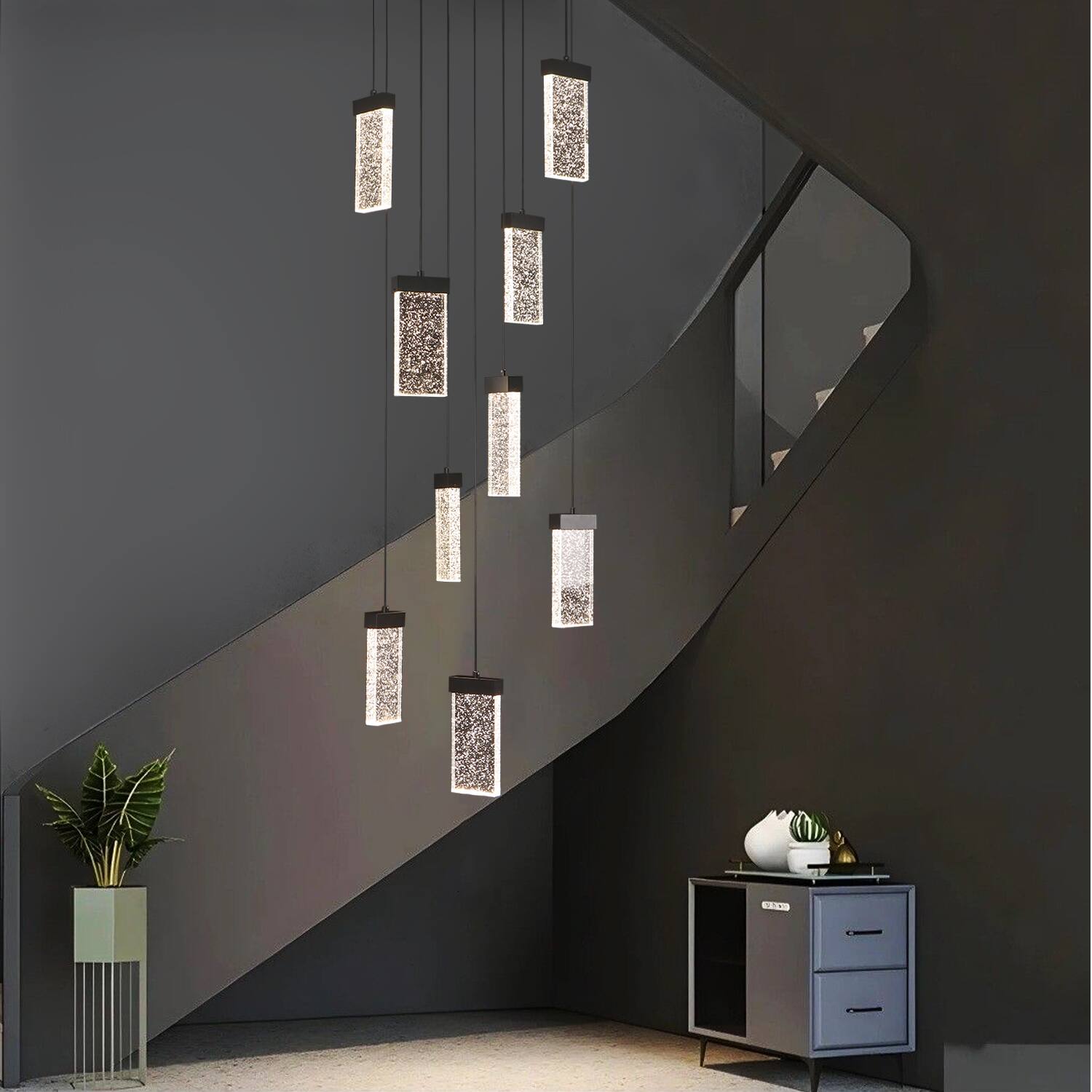 Angle. Umeiluce - 9 Lights Modern Perceus Chandelier Round Base Warm Light Dimmable - Matte Black.
