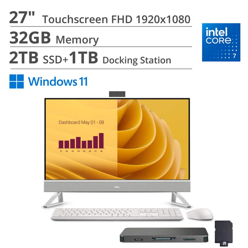Dell - 27 All-in-One (Core 7 150U, 32GB, 2TB PCIe SSD, 27 Touch FHD (1920x1080), GeForce MX570 A, Win 11 Home) - White