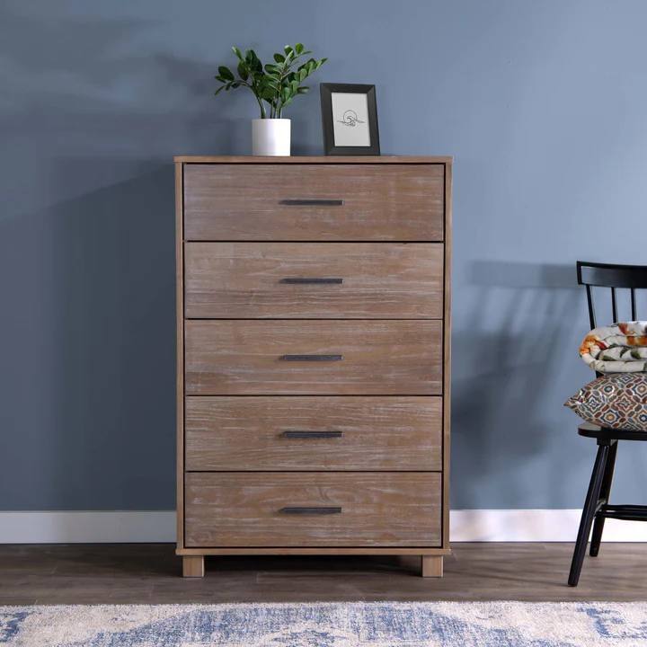 Back. Hivvago - Hivvago Modern Farmhouse Solid Wood 5 Drawer Bedroom Chest - Pine Finish.