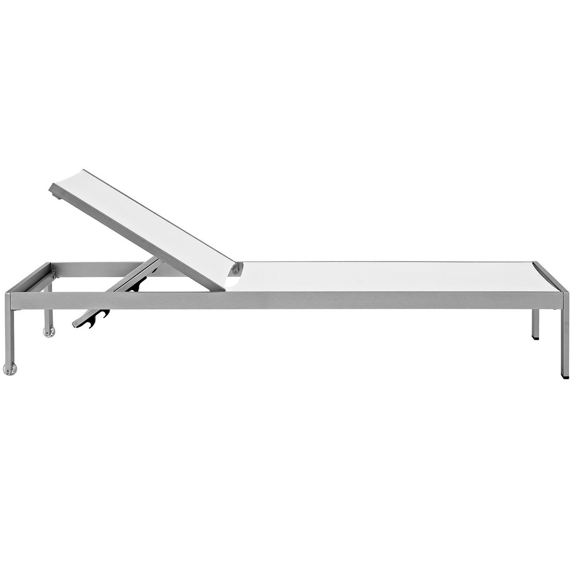 Left. Modway - Shore Outdoor Patio Aluminum Chaise Set of 6 - Reclining, 25 in Seat Width, Armless - Silver White.