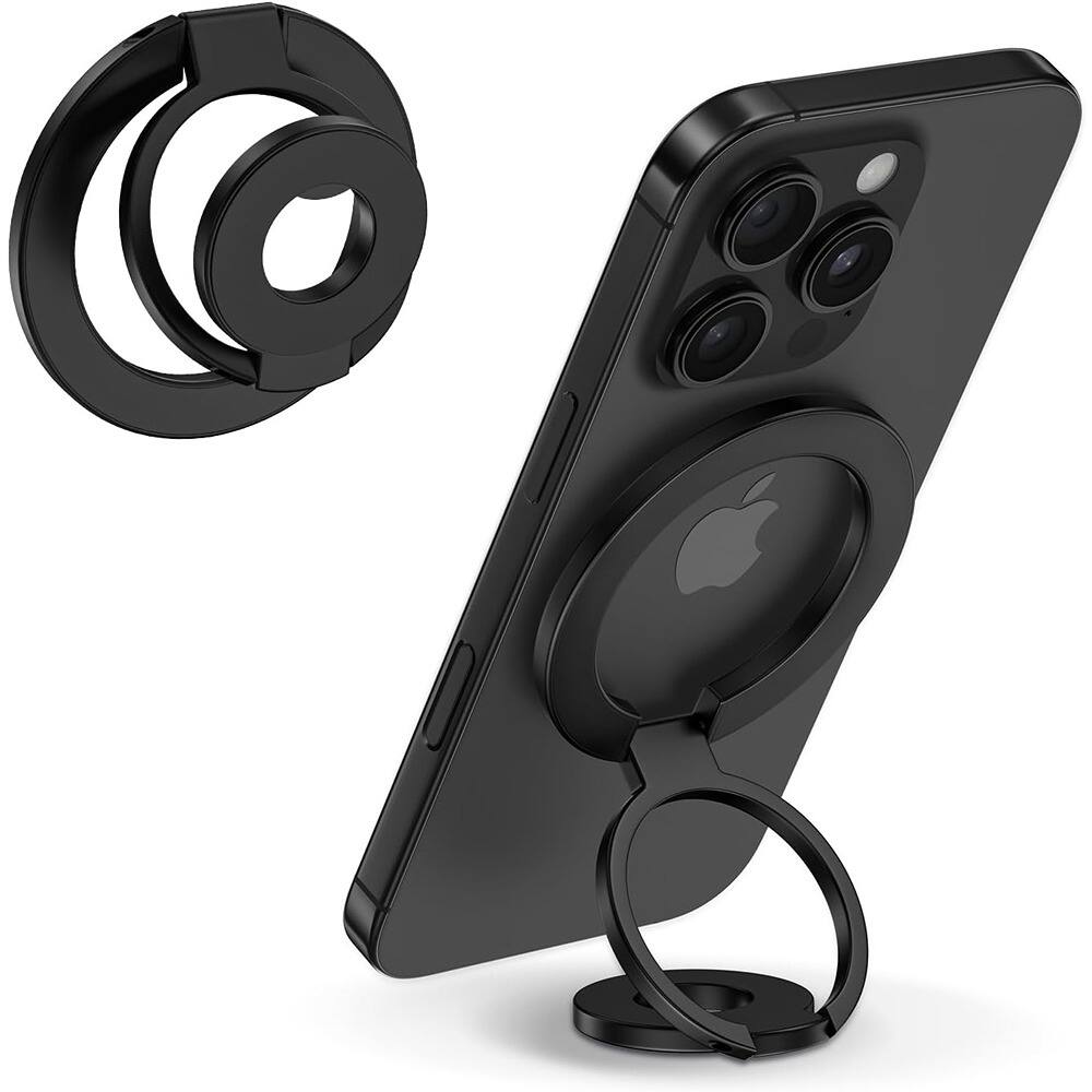 Front. PARKER SLATER - Magnetic Phone Ring Holder for MagSafe with Dual Magnet & Kickstand – Black - Black.