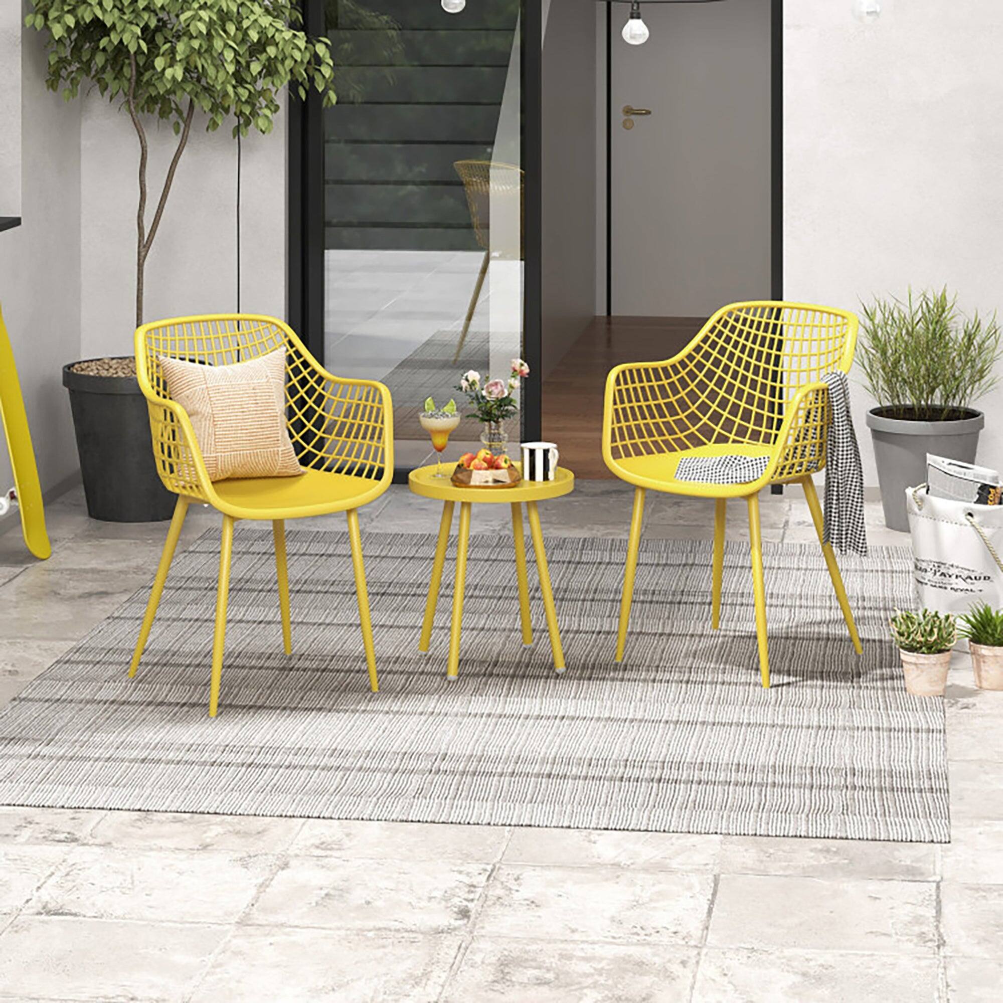 Alt View 8. Boyel Living - 3 Piece Patio Chair Set with PP Seat and Tabletop for Porch - Yellow.