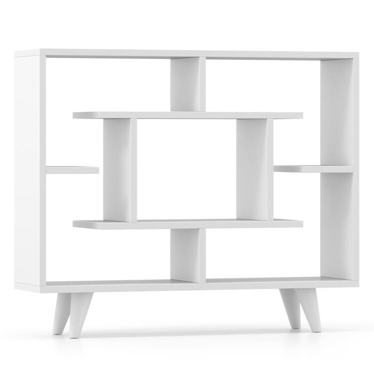 Front. SlickBlue - Geometric Bookshelf with Open Storage Shelves and Anti-Tipping Kit - White.