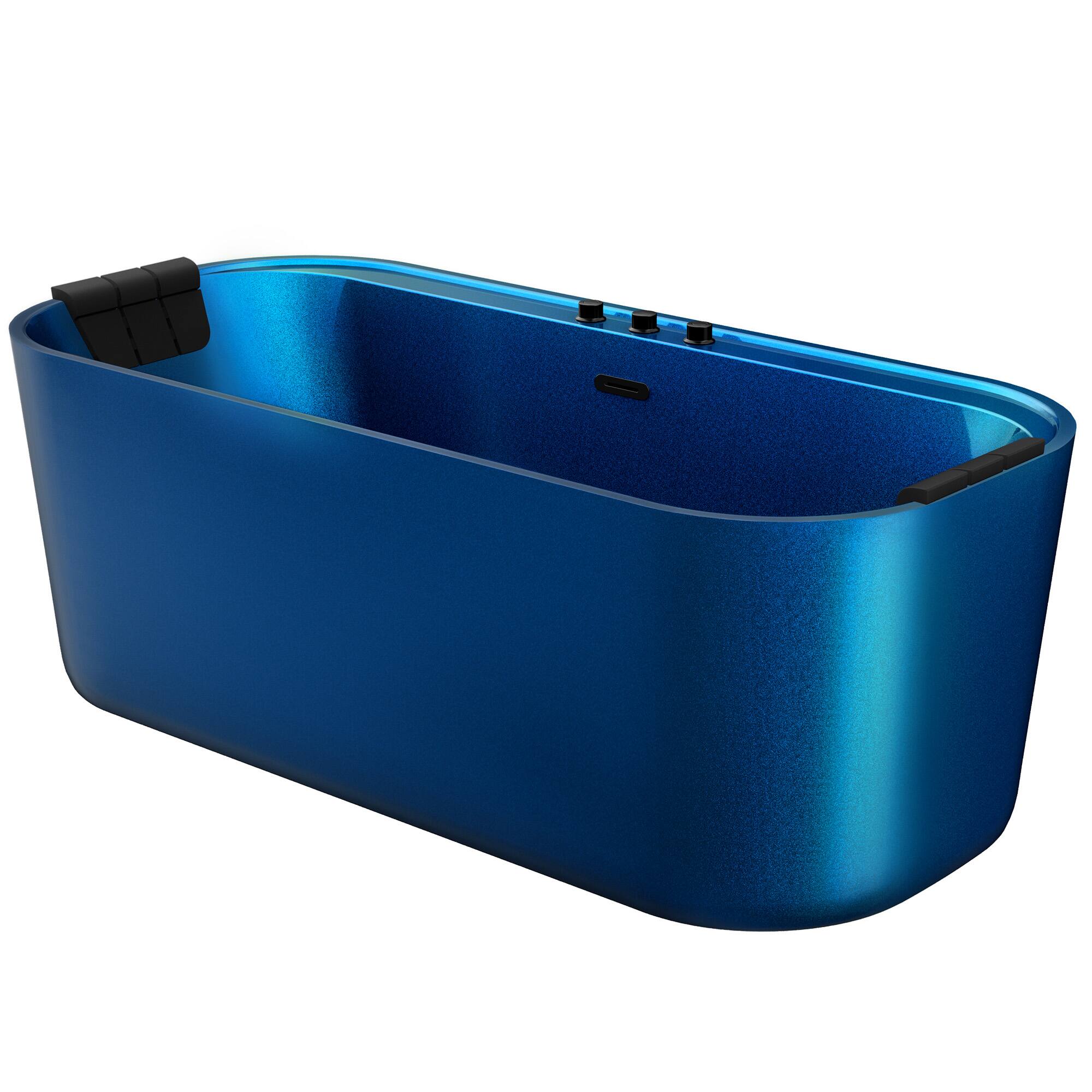 Left. Empava - 67 in. x 31.5 in. Center Drain Combination 16 Water and 12 Air Bubble Jets Bathtub Freestanding Whirlpool Bath in Blue - Blue.